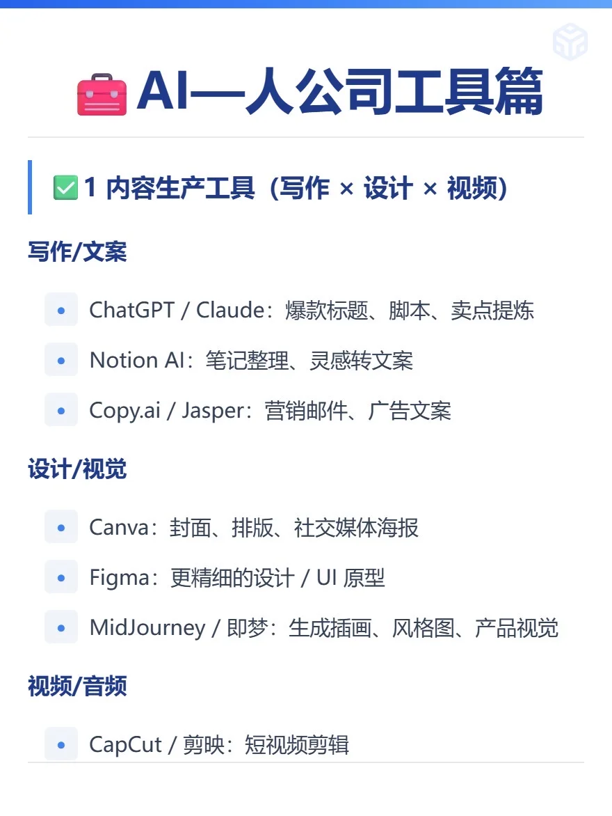 AI一人公司必备AI工具?完整版