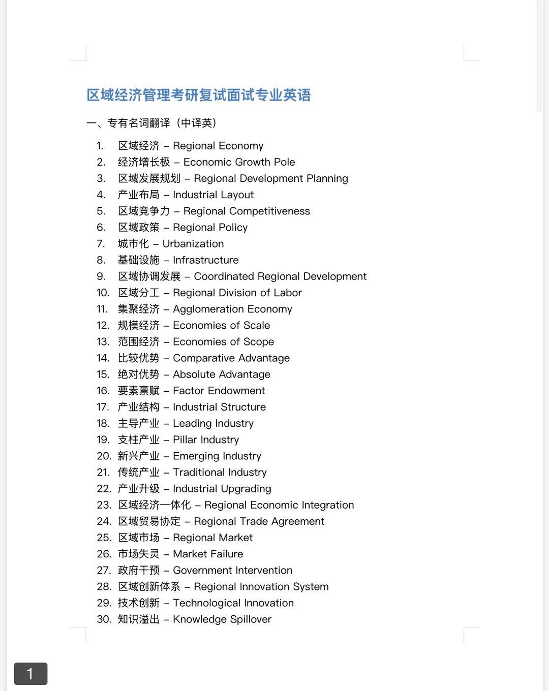 区域经济管理推免复试,背好这60题!