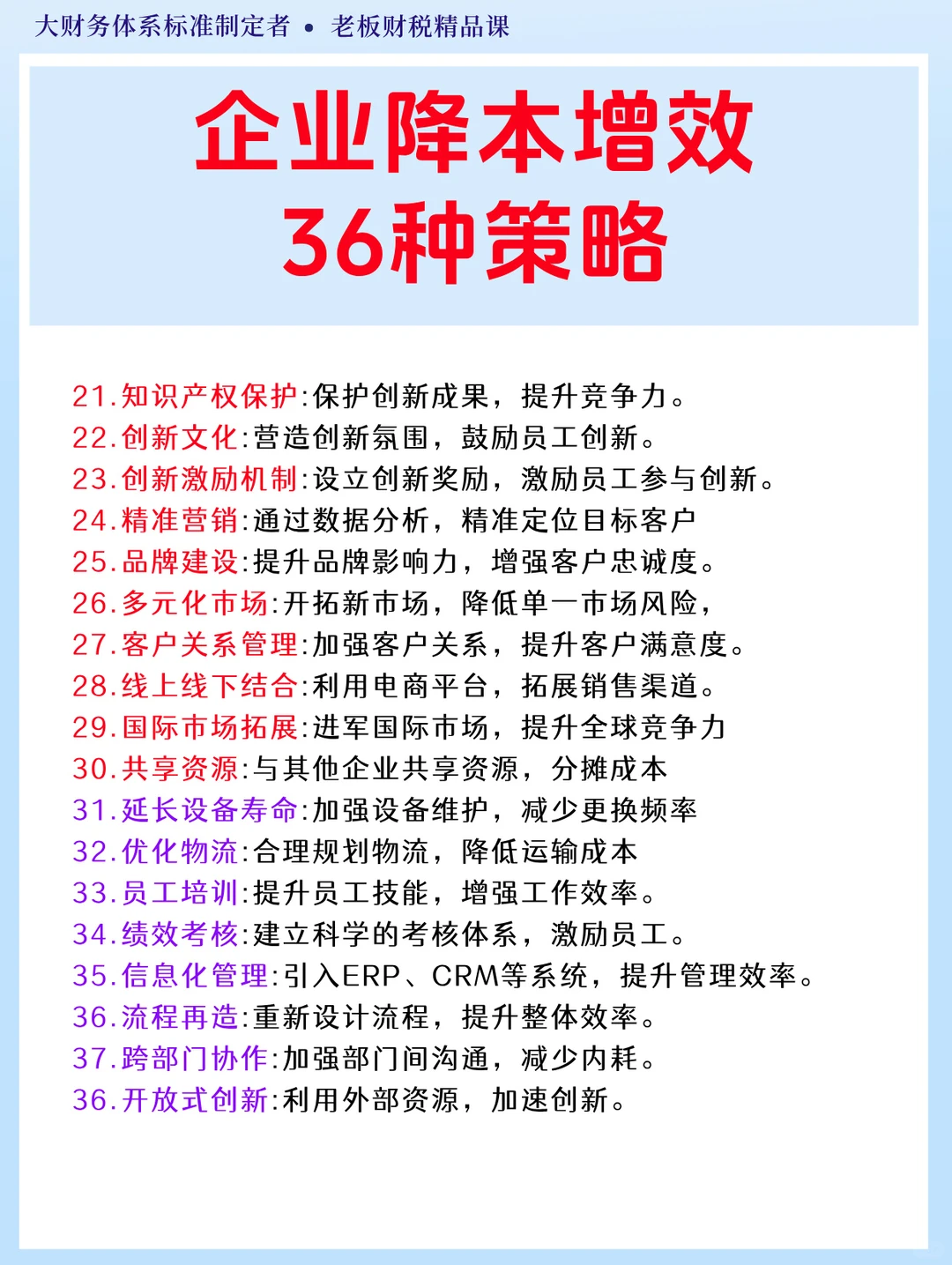 ?老板必看|企业降本增效的36种策略!