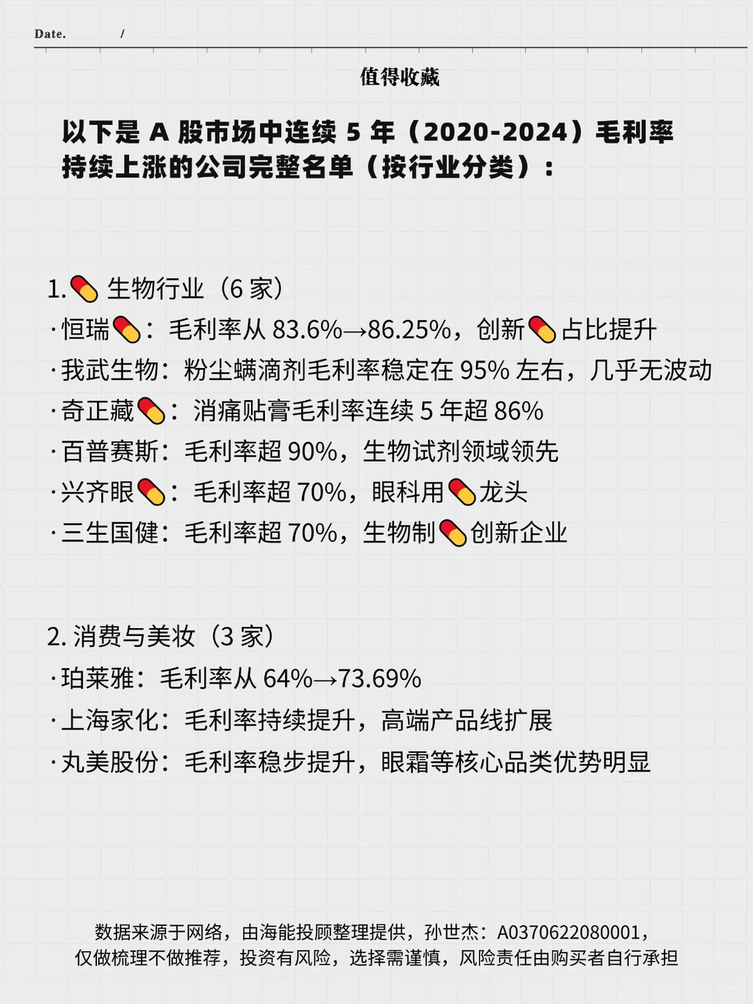 大A市场中连续5年毛利率持续上涨的25家！