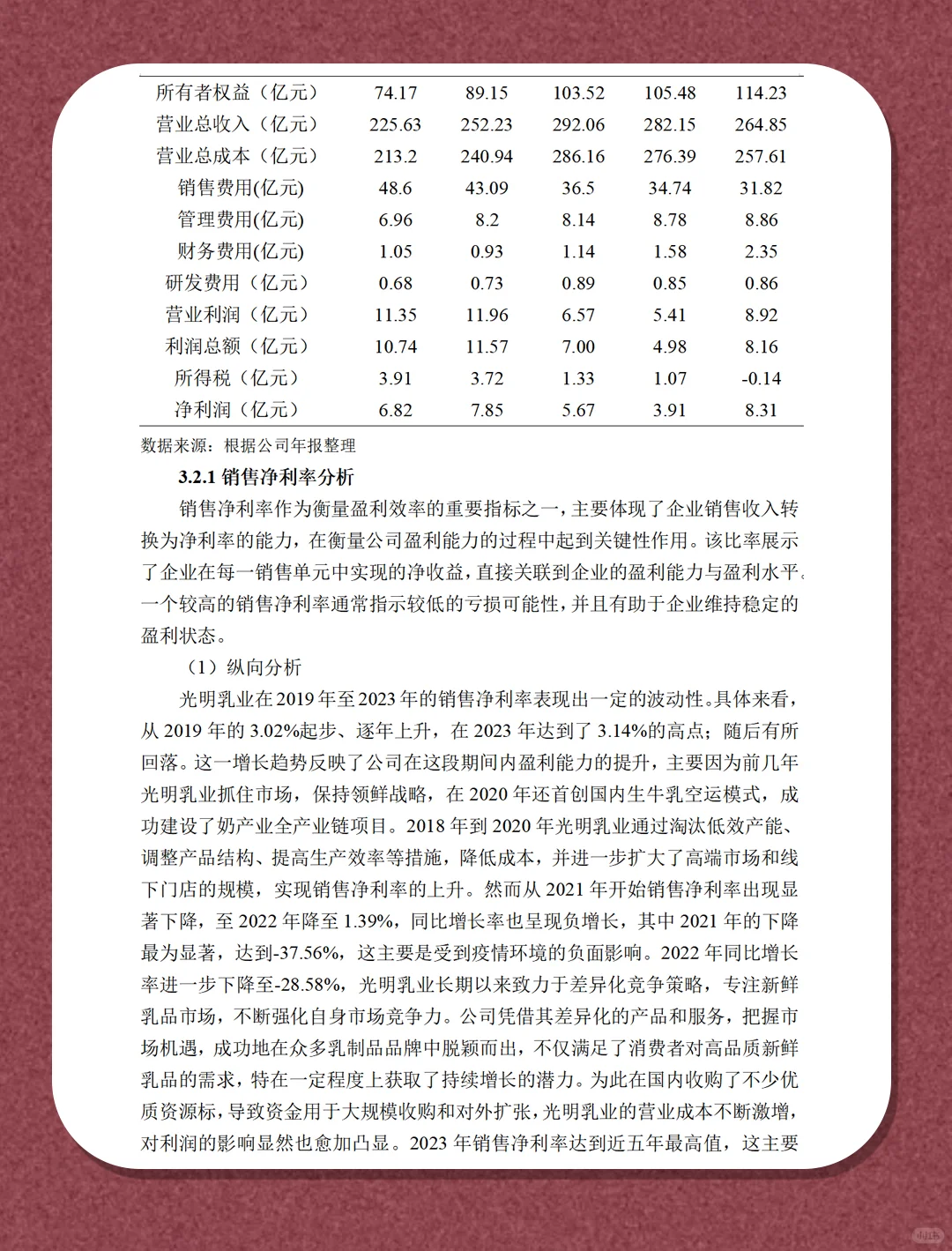 光明乳业的盈利能力分析