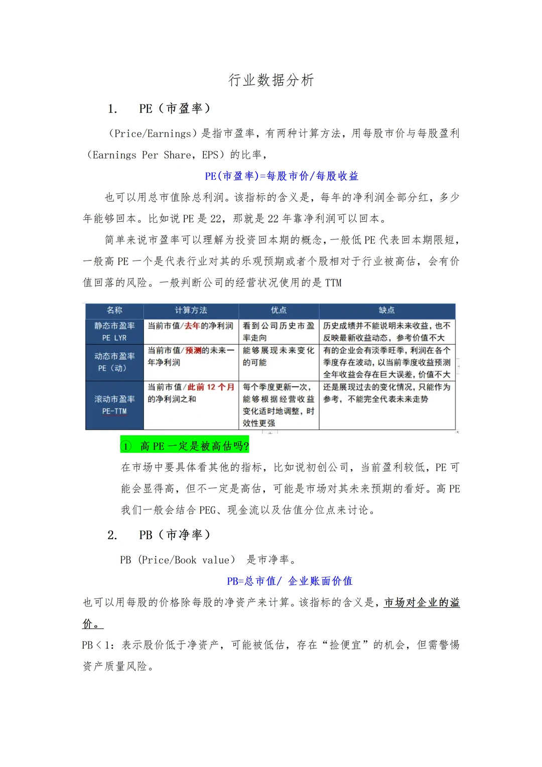 金融面经——行业数据