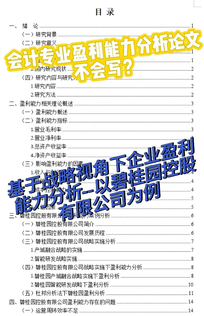 基于战略视角下的盈利能力分析论文这样写！