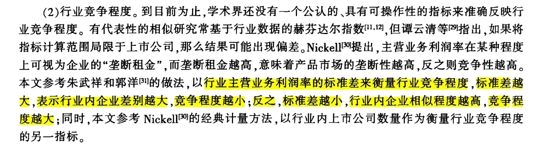 行业竞争程度