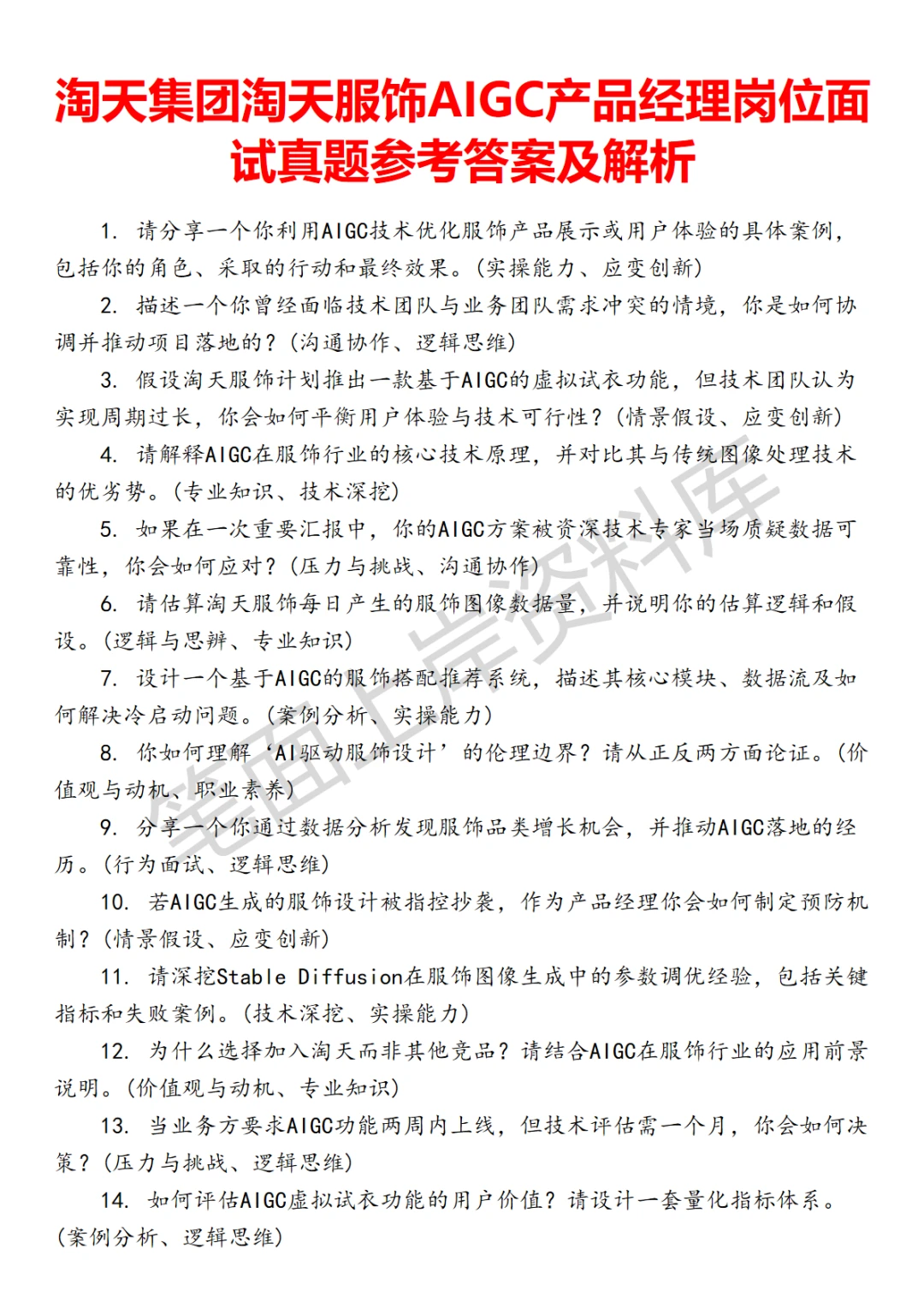 淘天集团淘天服饰AIGC产品经理
