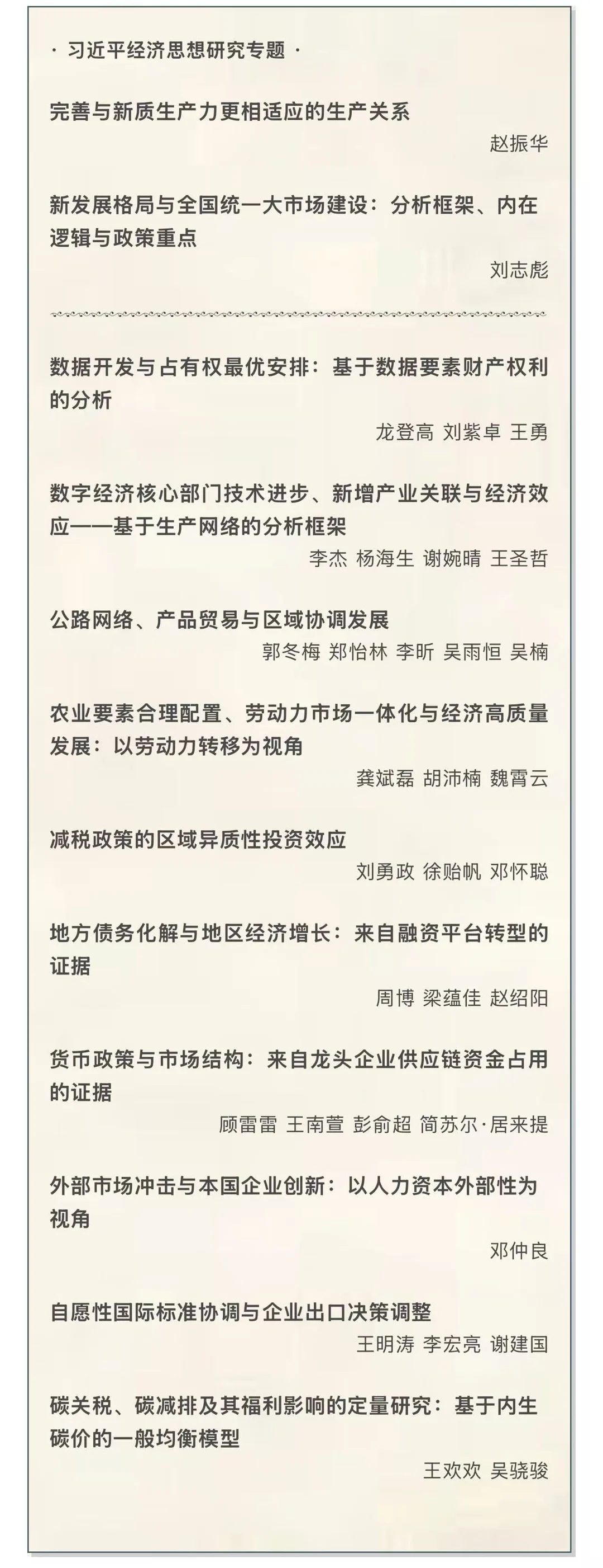 千呼万唤始出来，经济研究最新目录
