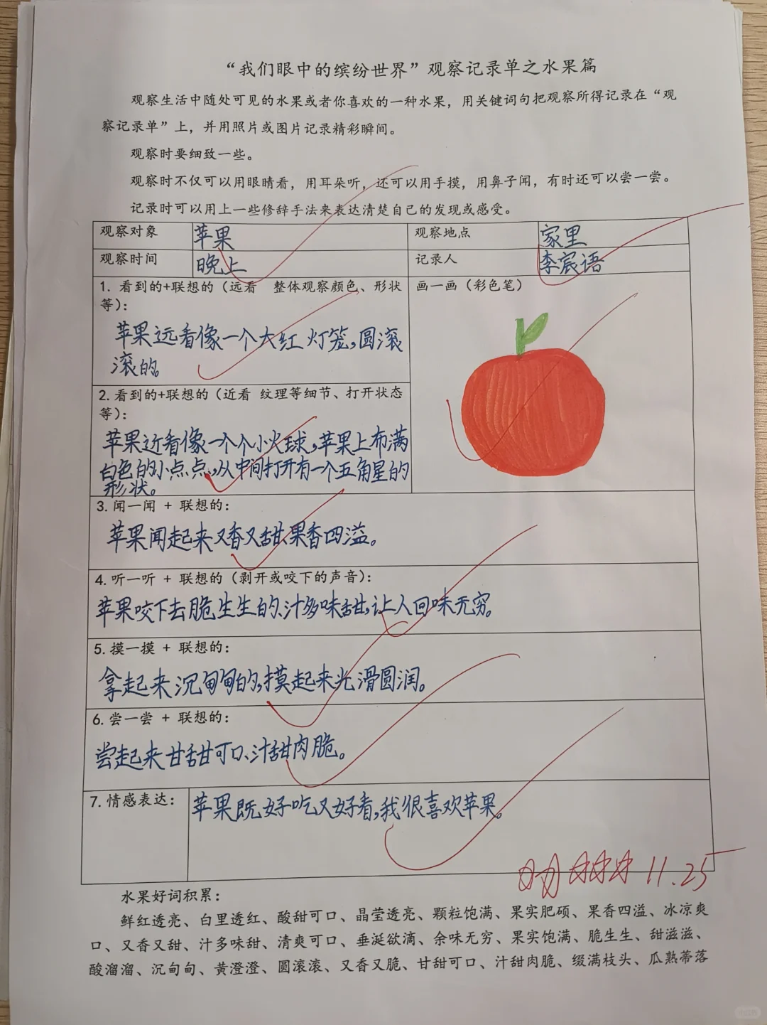 《我眼中的缤纷世界》观察单水果篇