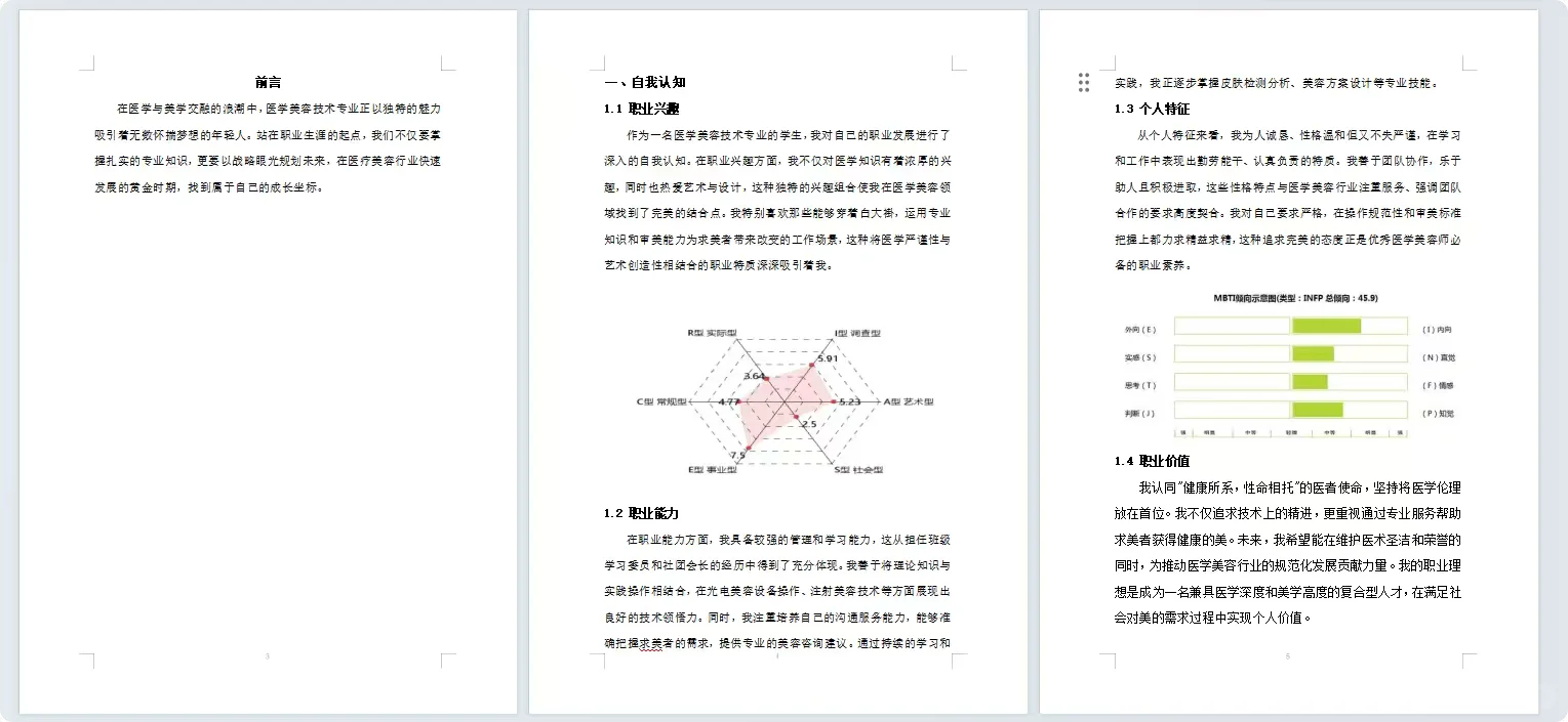 94、医学美容技术职业生涯规划书Word➕PPT