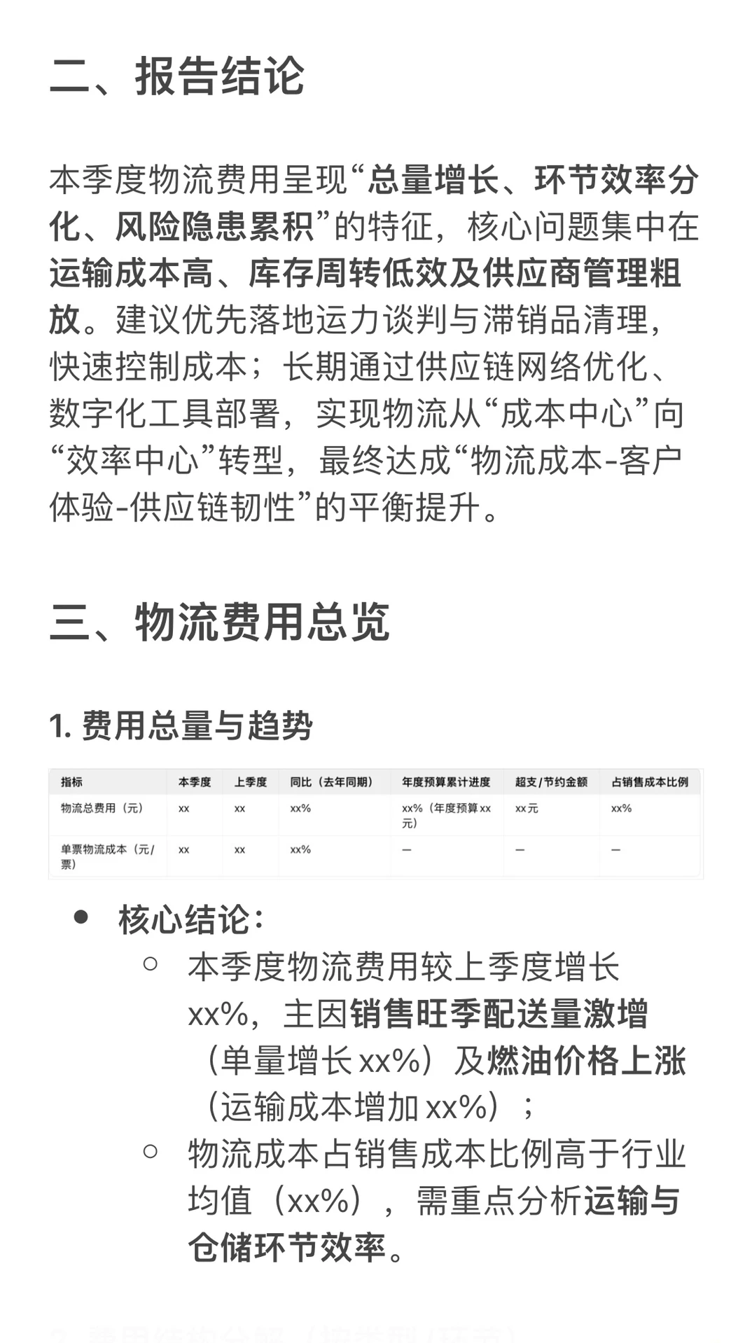 财务分析报告模板|物流费用