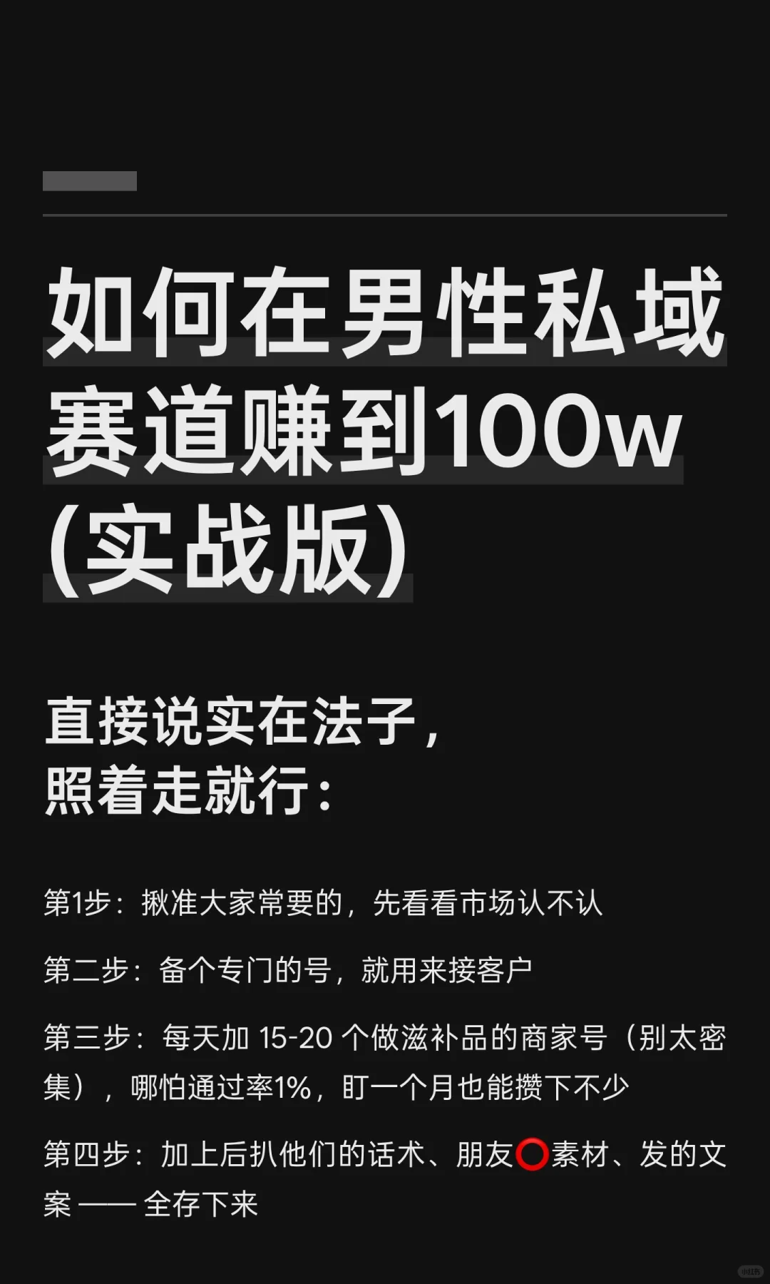 如何在男性私域赛道赚到100w(实战版)