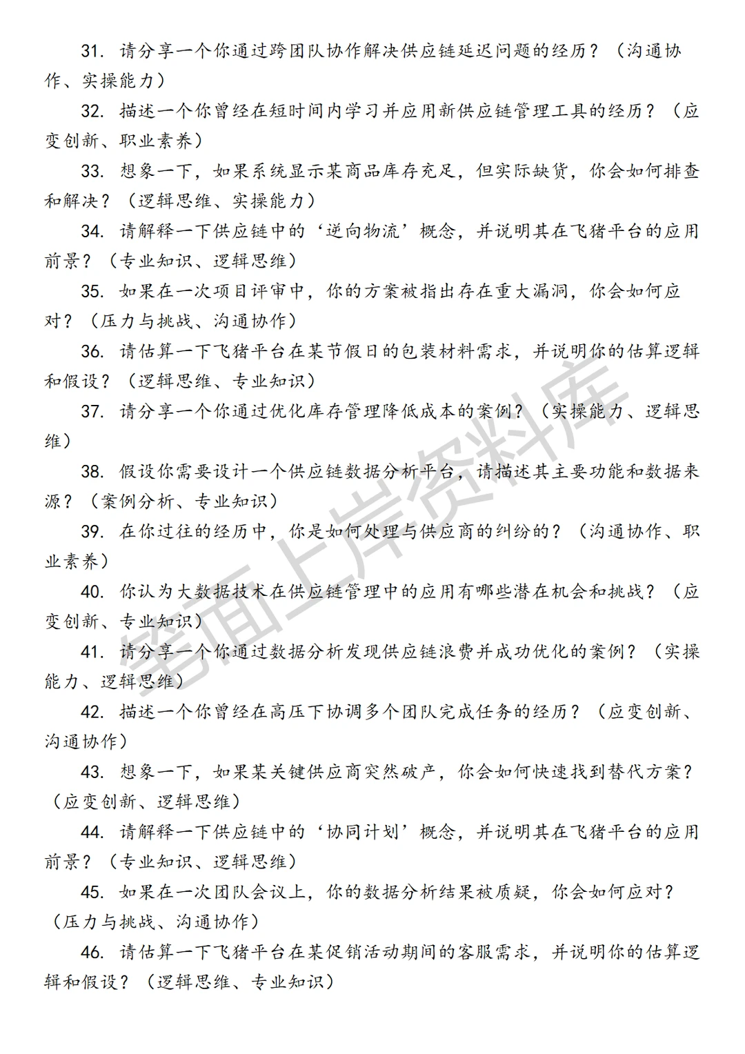 飞猪供应链运营实习生
