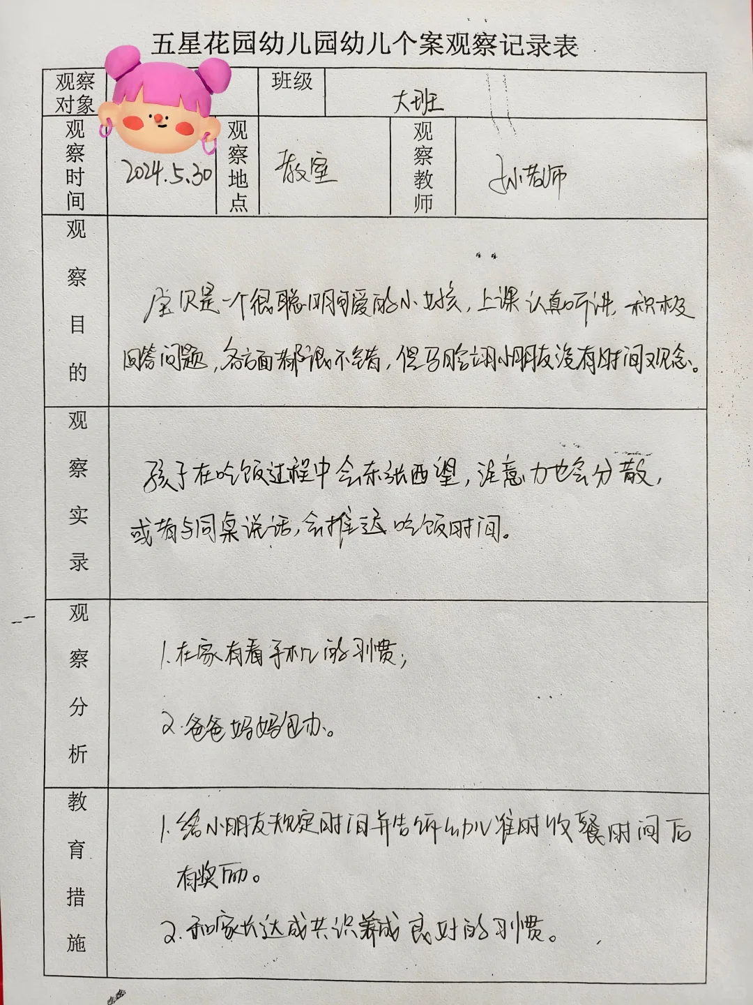 幼儿园观察记录个案分析（15篇）