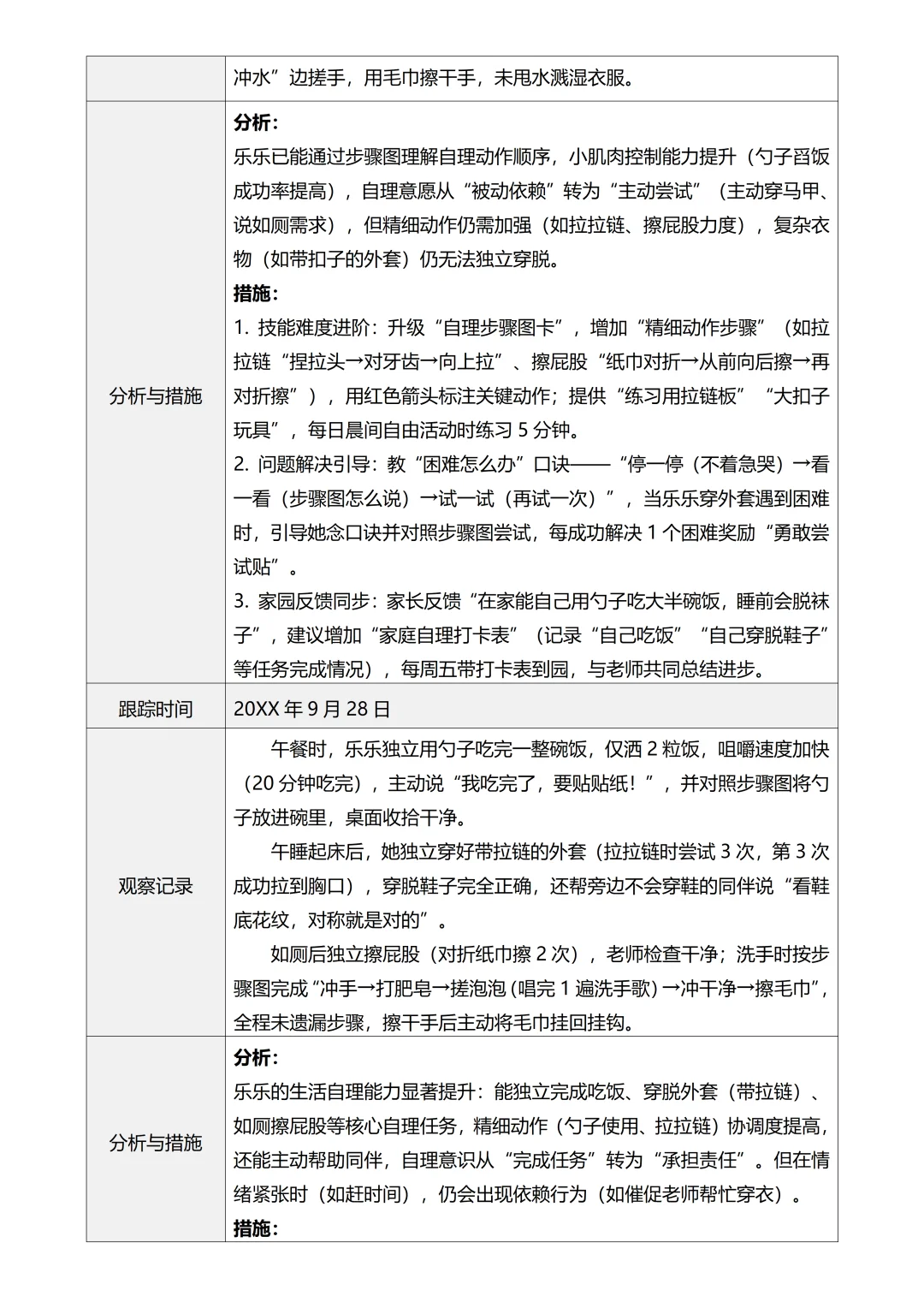 小班个案追踪记录4次追踪