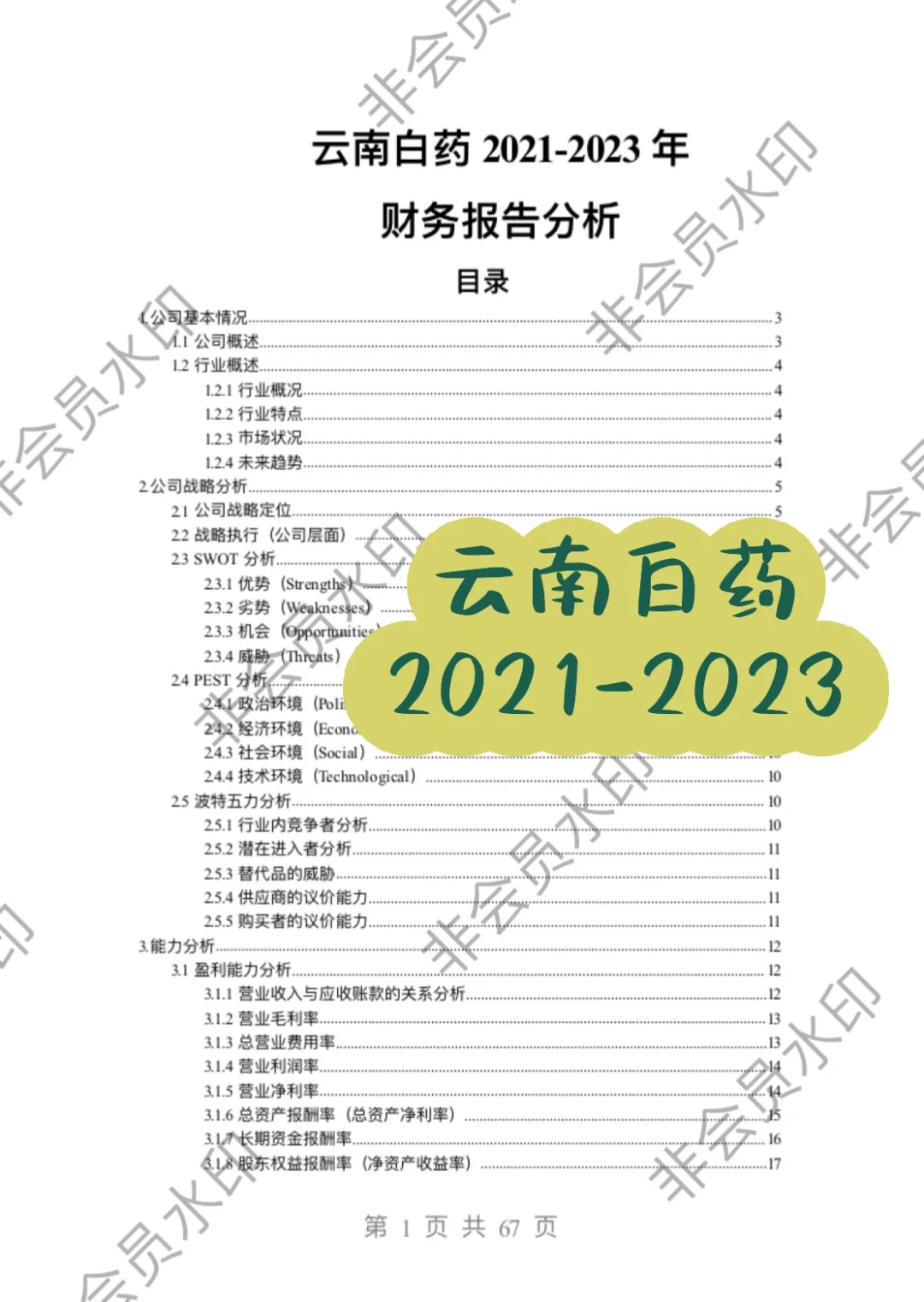 2021-2023年云南白药财务报表分析