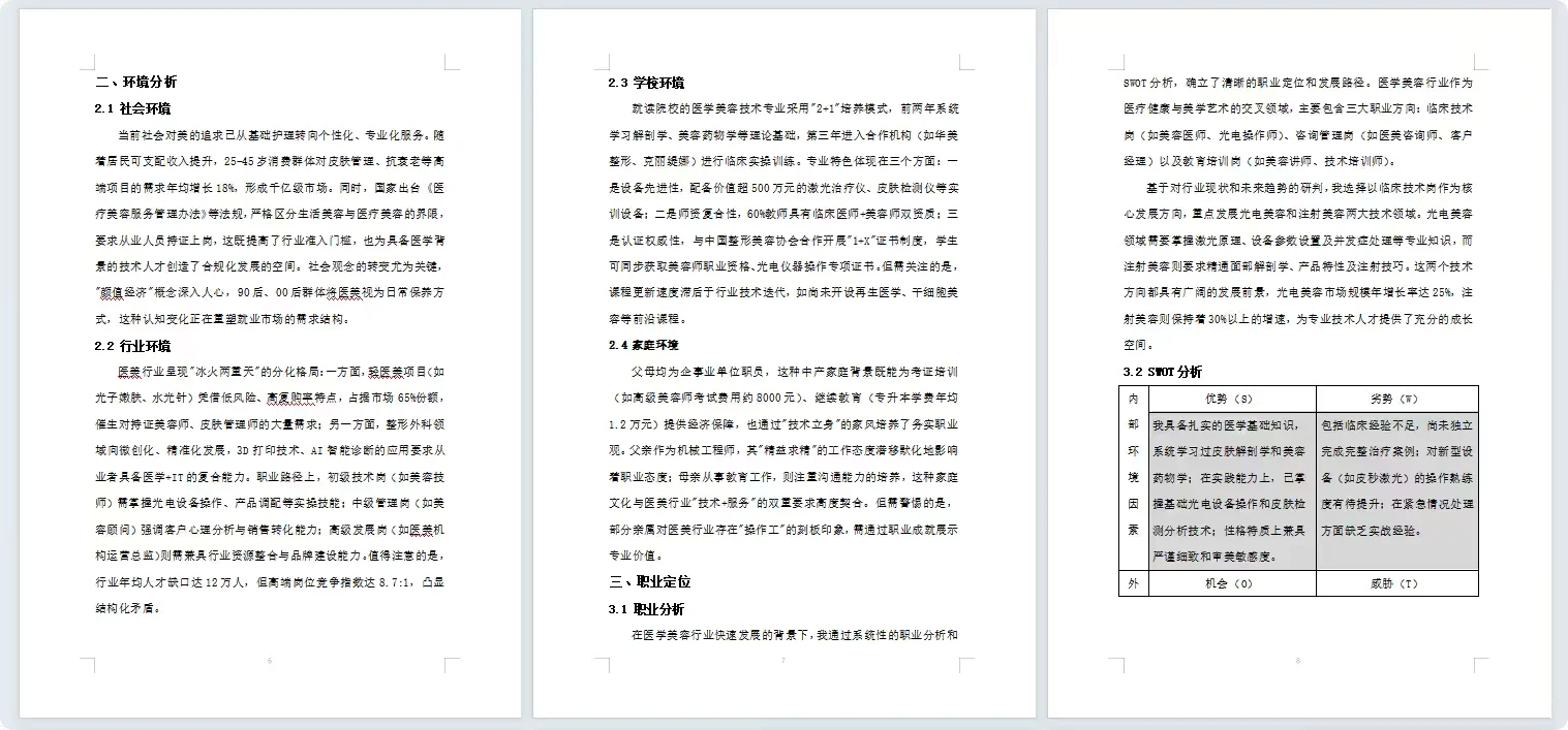 94、医学美容技术职业生涯规划书Word➕PPT