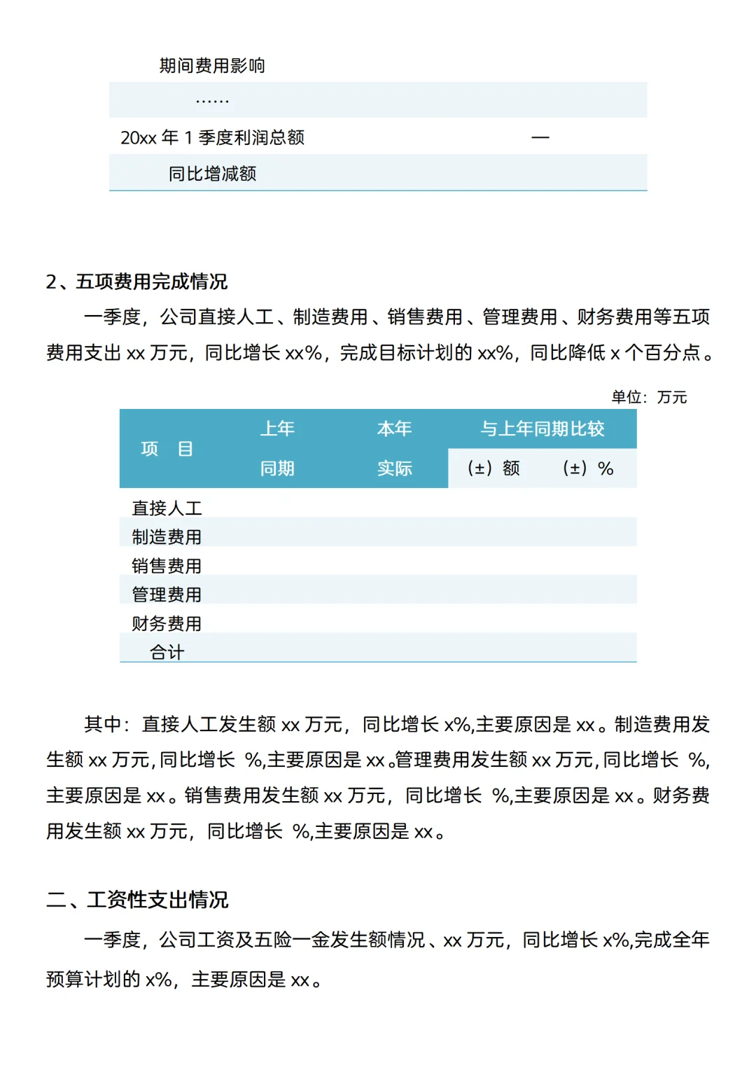 2025年一季度财务分析报告模板