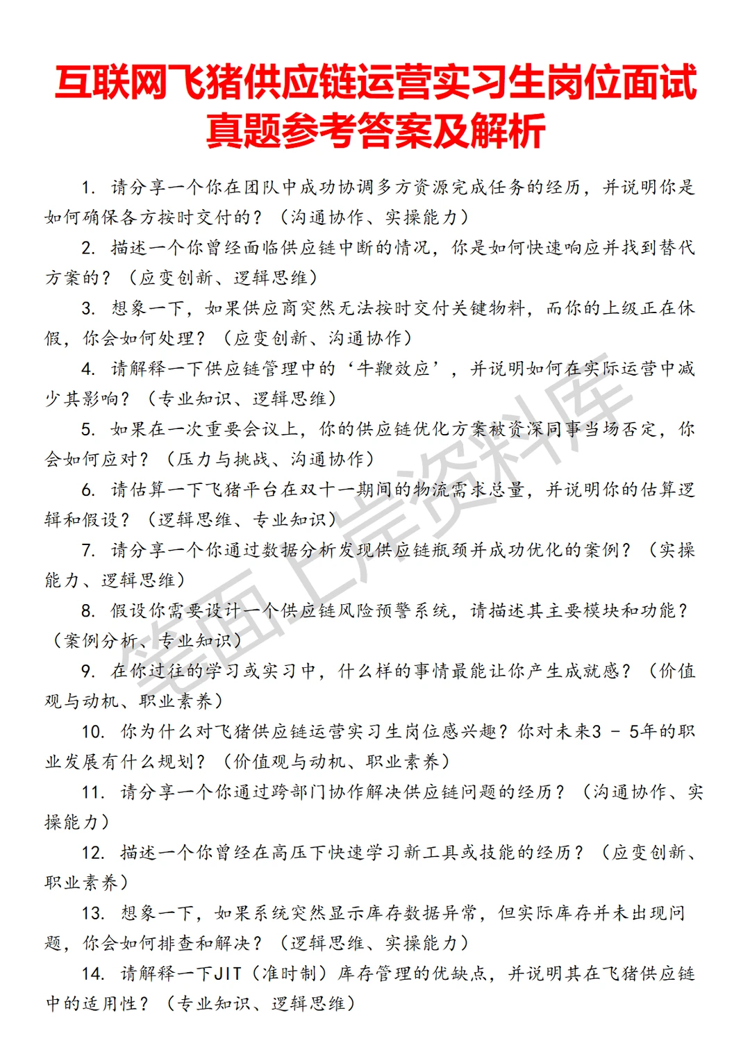 飞猪供应链运营实习生