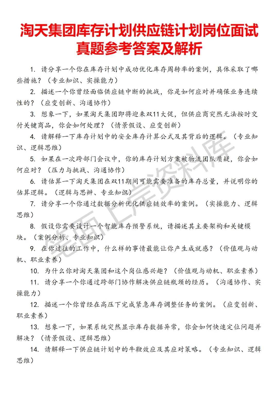 淘天集团库存计划供应链计划