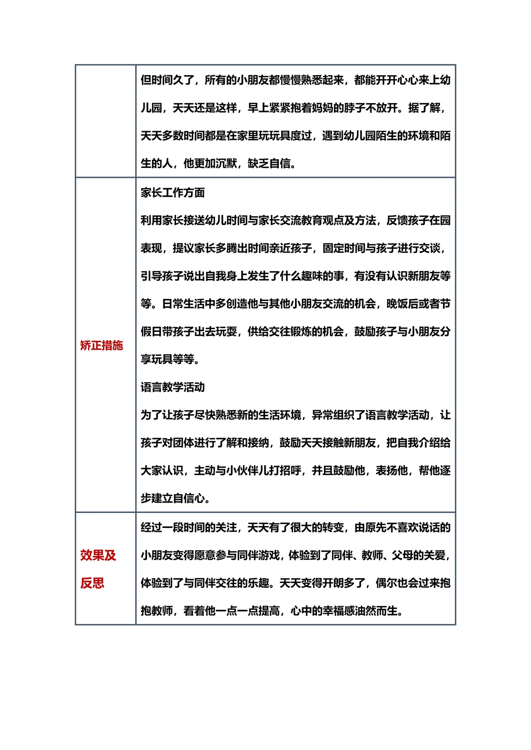 幼儿园 幼儿个案观察记录分析与措施