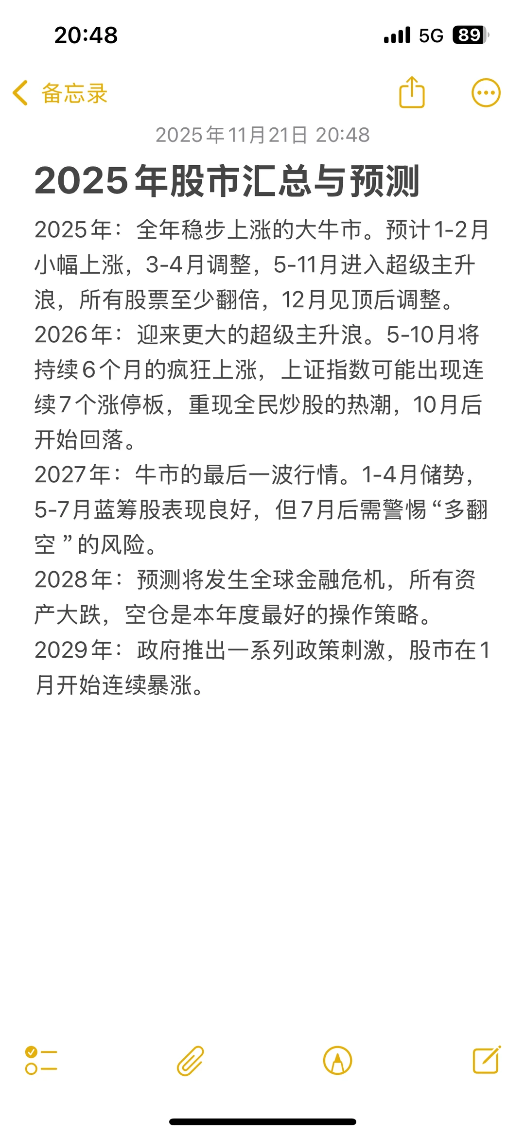 2025-2029年股市汇总与预测