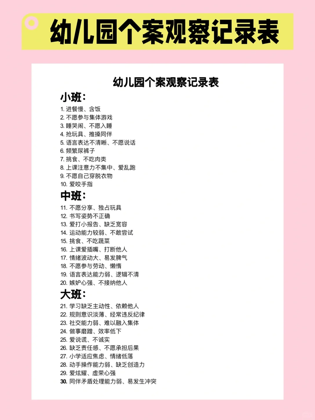 幼儿园个案观察记录表