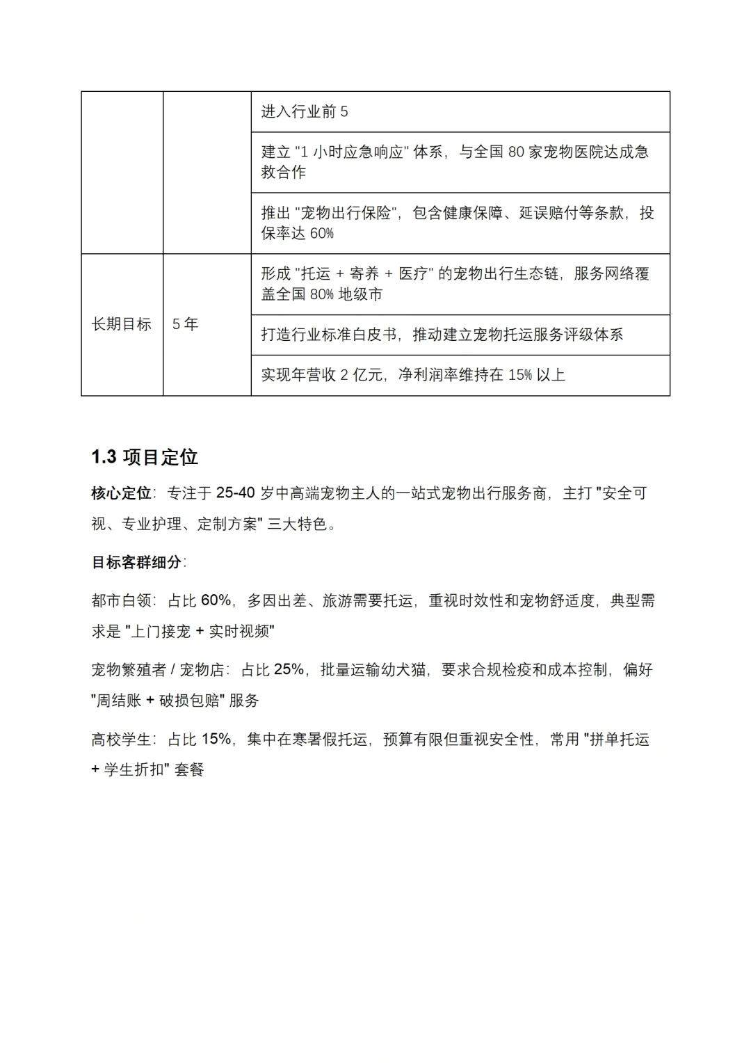 宠物托运商业计划书Word+ppt