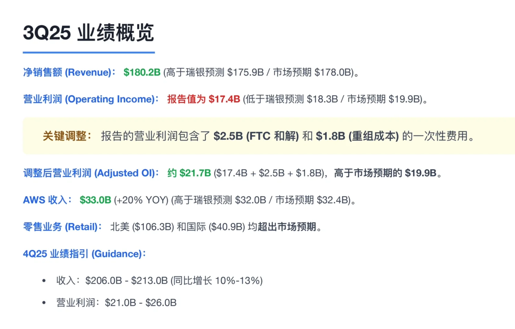 瑞银研报,亚马逊Q3财报解读,云服务增长提速