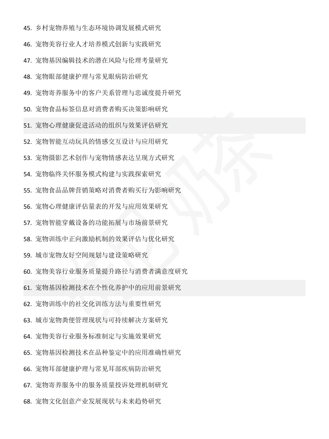宠物养护与训导专业论文题目100个,直接抄