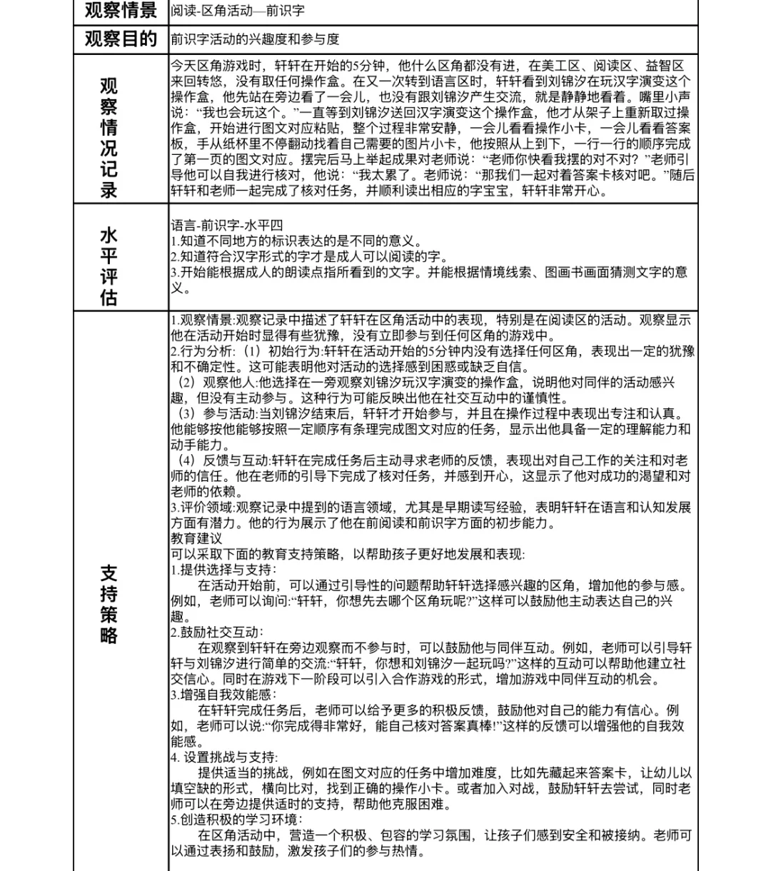 幼儿日常行为观察
