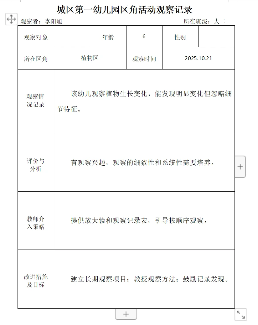 2025幼儿园区角活动观察记录(九)