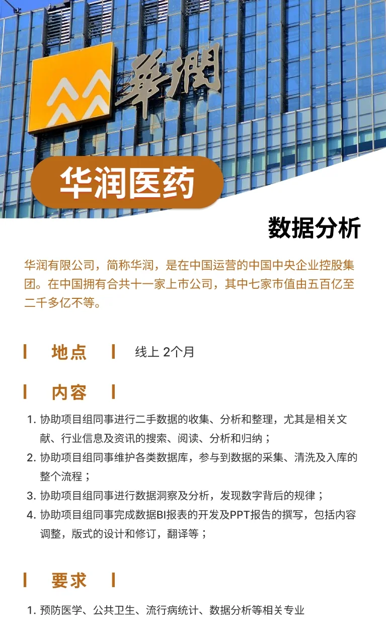 华润?数据分析实习来了❗