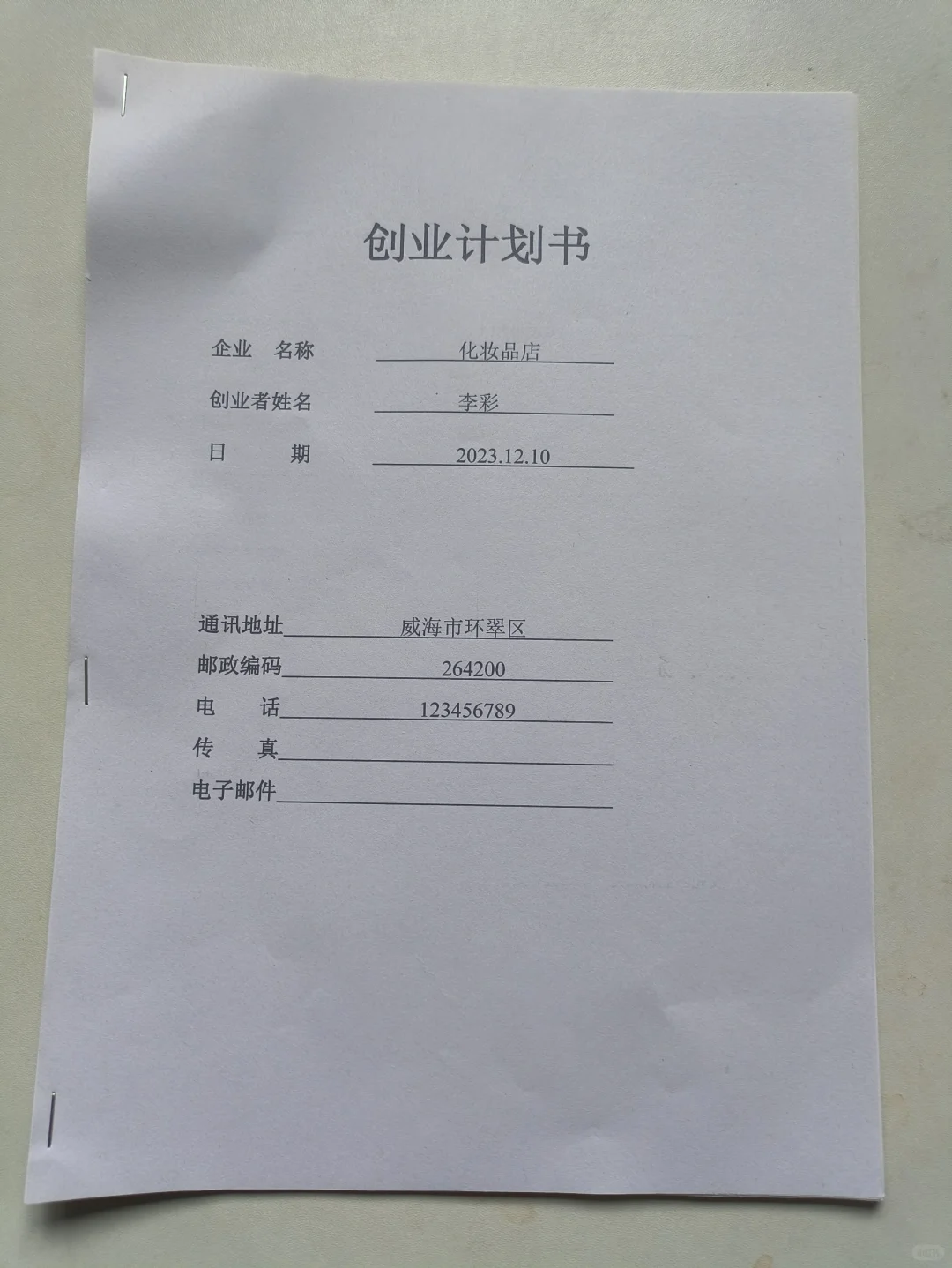 SYB化妆品店创业计划书