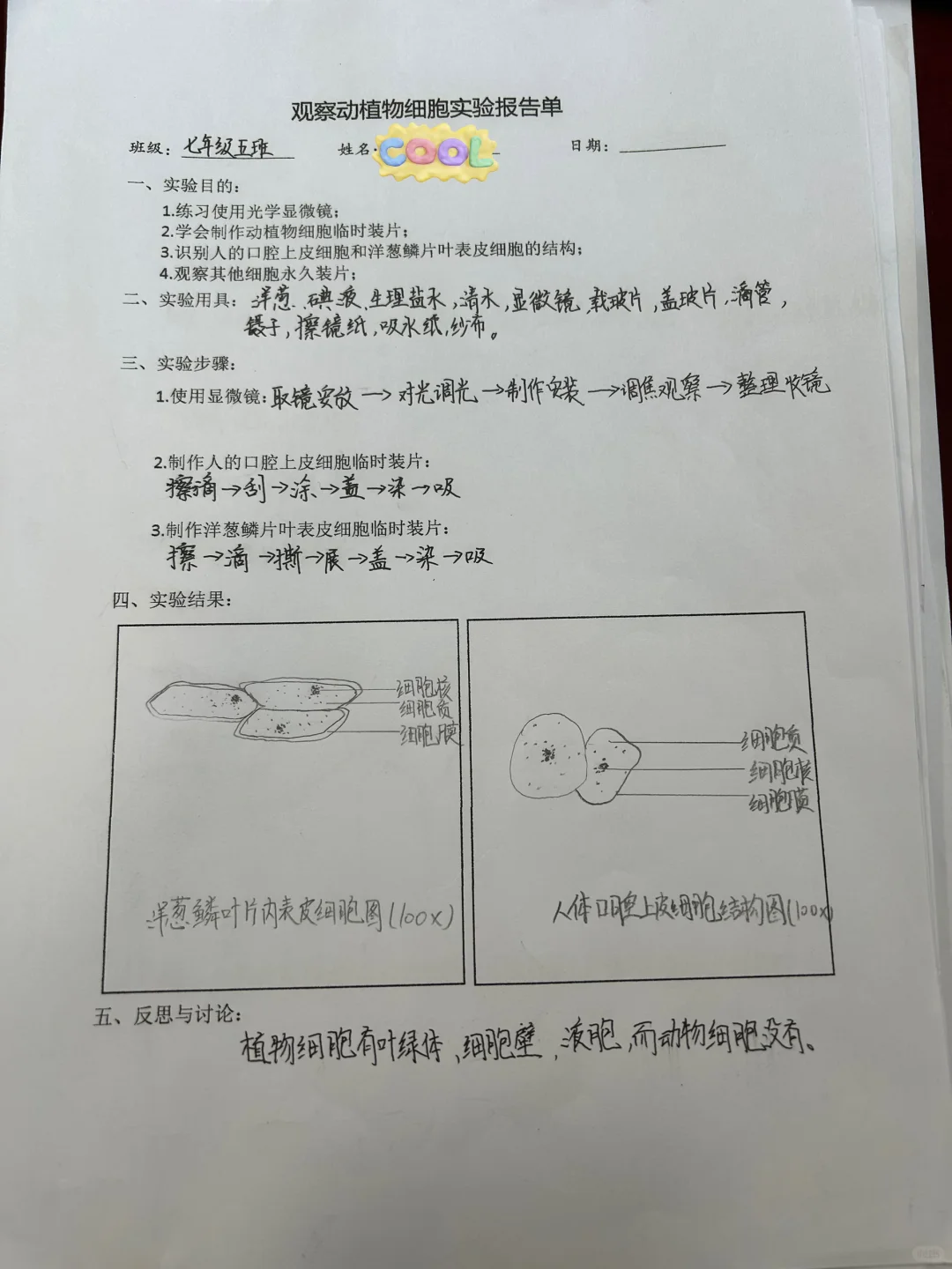 实验报告单自取