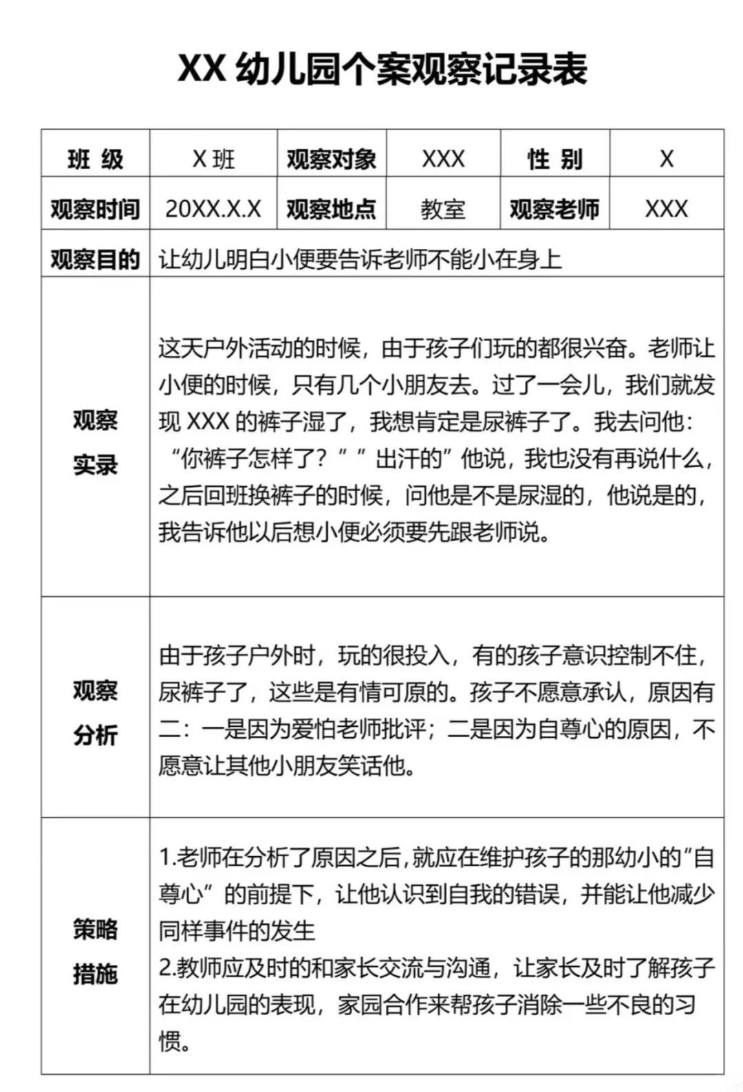 大中小班个案观察记录 分享