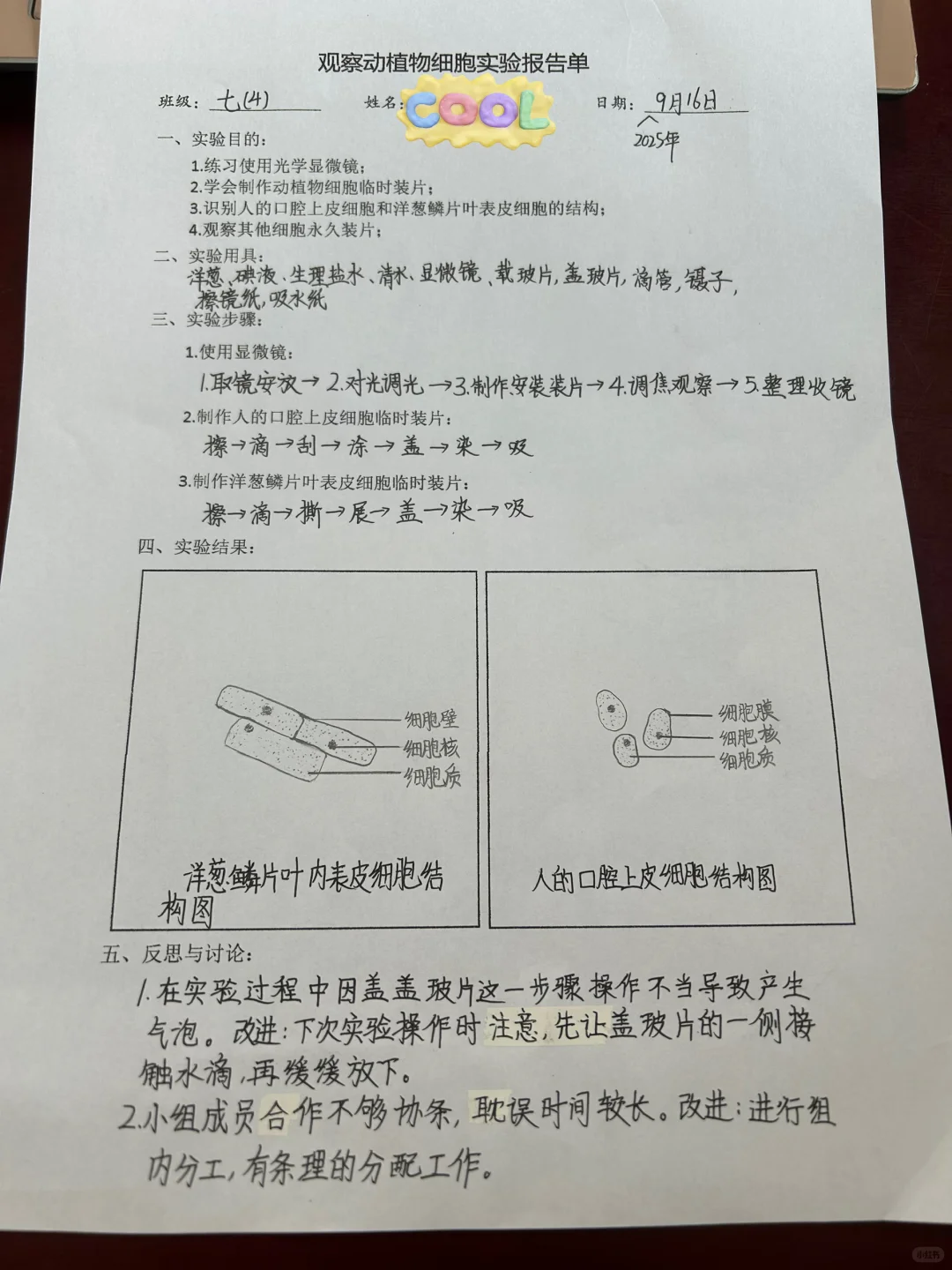 实验报告单自取
