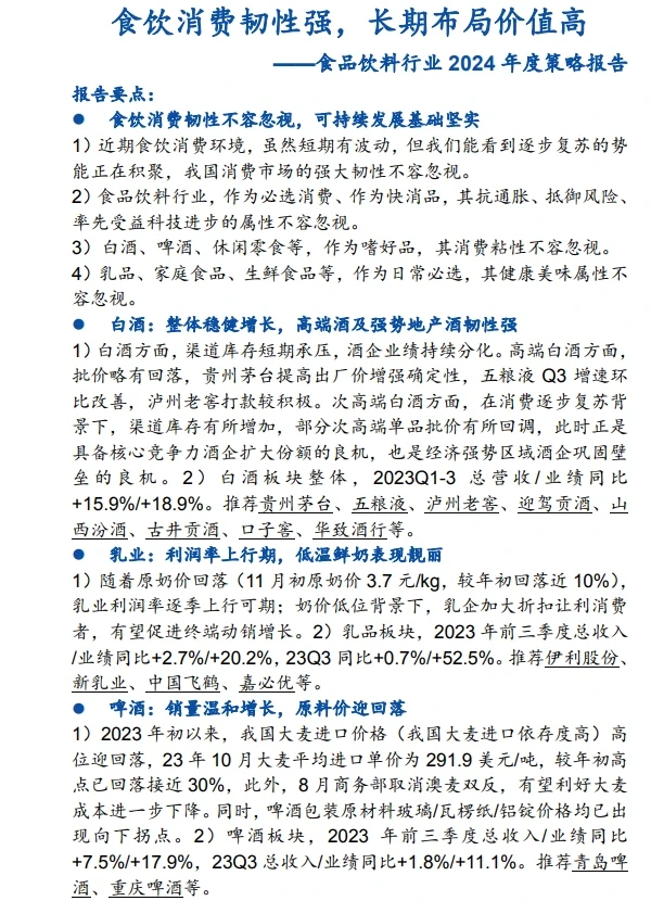 13份合集|2024年食品饮料行业年度策略研报