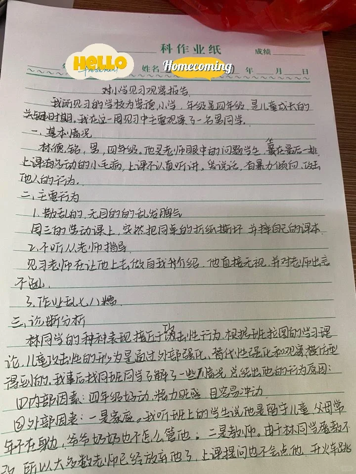 小学见习观察报告