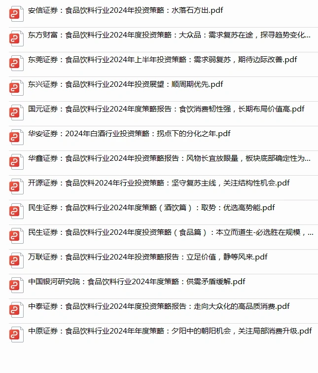 13份合集|2024年食品饮料行业年度策略研报