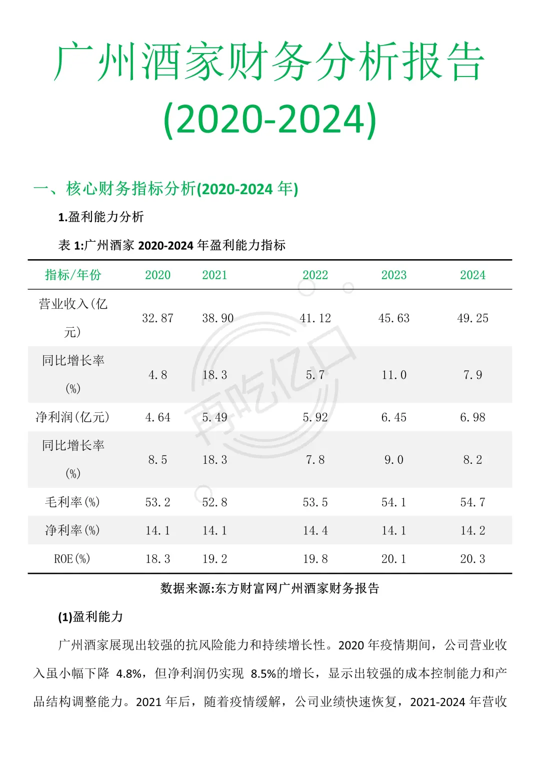 吐血整理完广州酒家财务分析报告