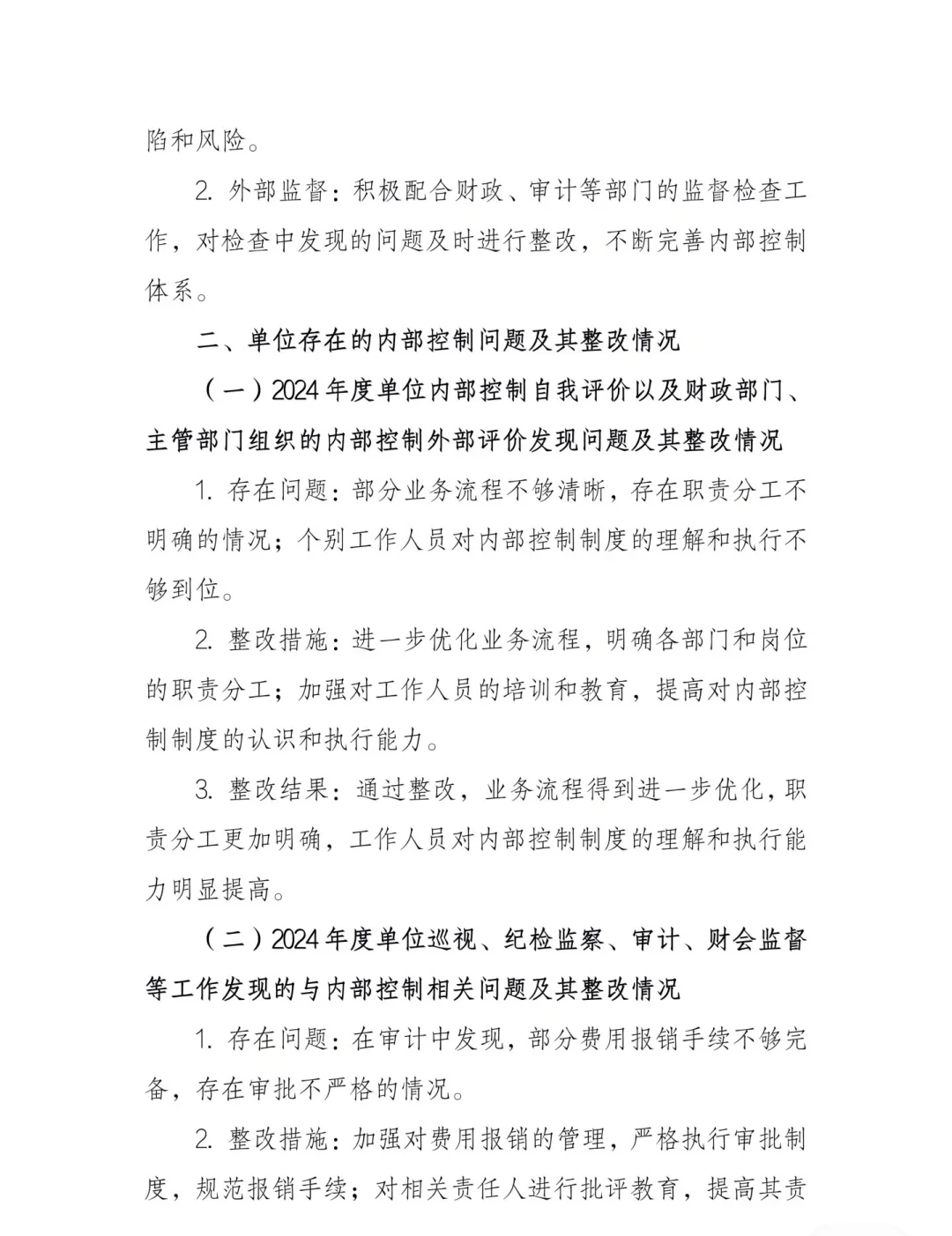 2024年度单位内部控制报告
