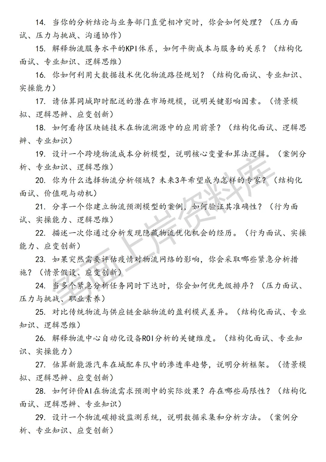 物流经营分析岗