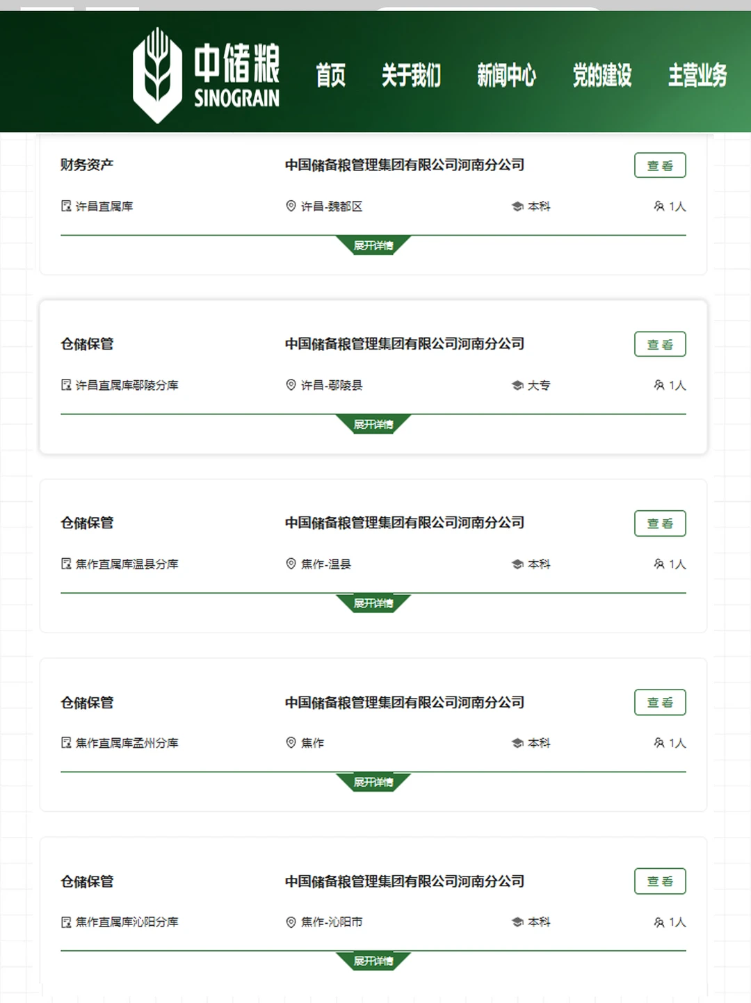 中国储备粮管理集团河南分公司126人