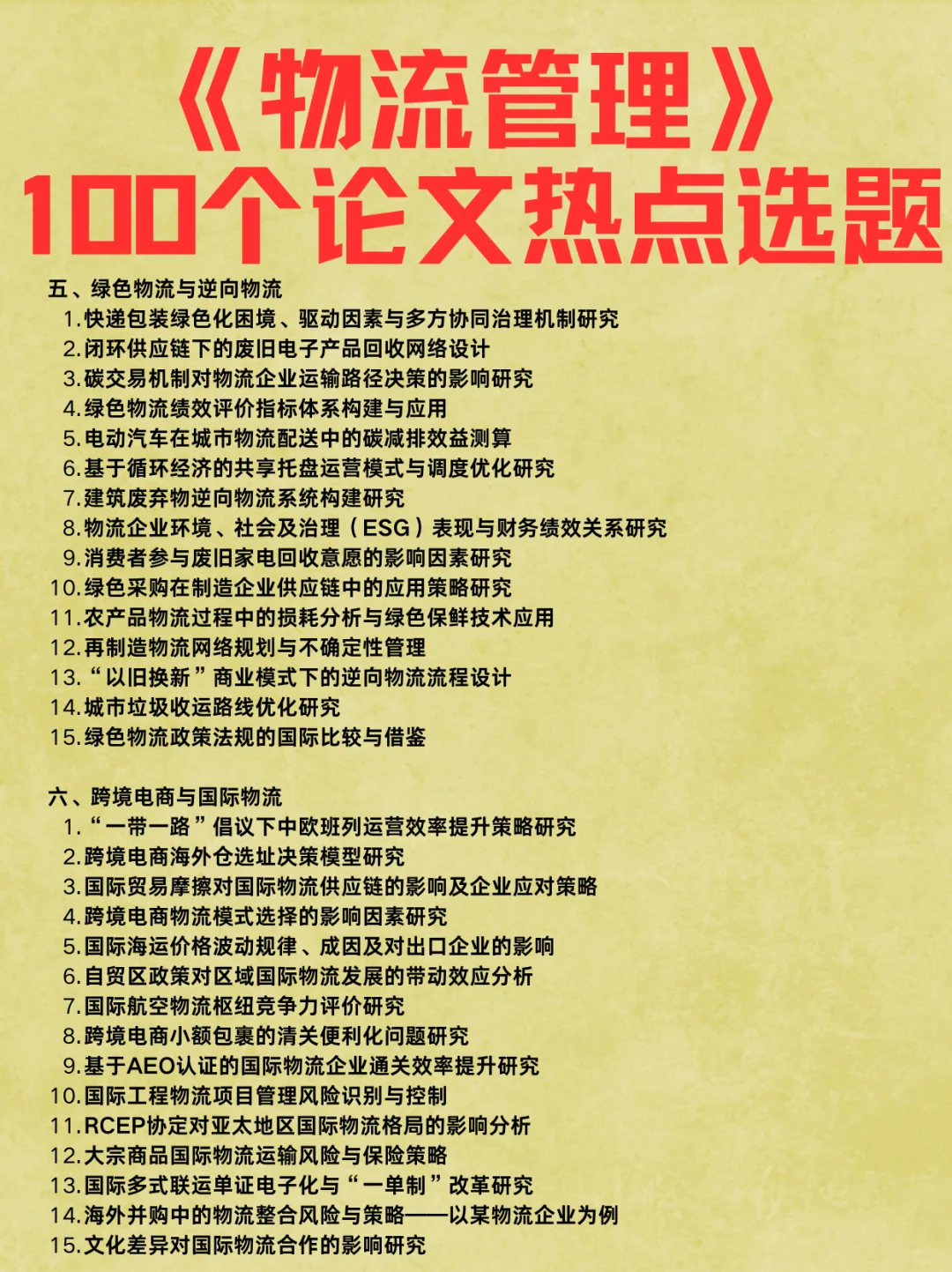 物流管理,100个论文选题参考?