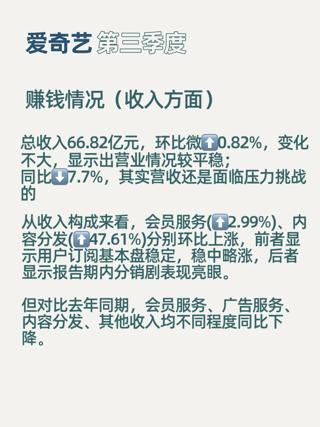 “爱奇艺”第三季度财报概览