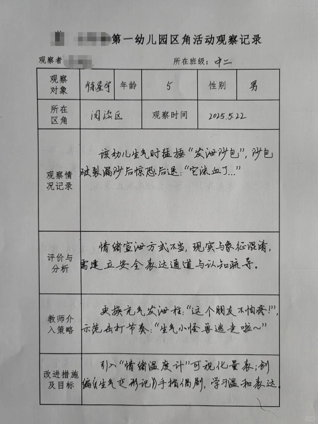 2025幼儿园区域观察记录（六）