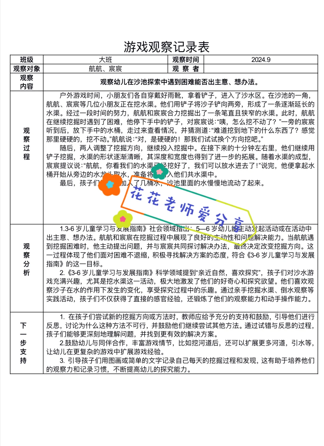 幼儿园大班观察记录｜结合指南分析