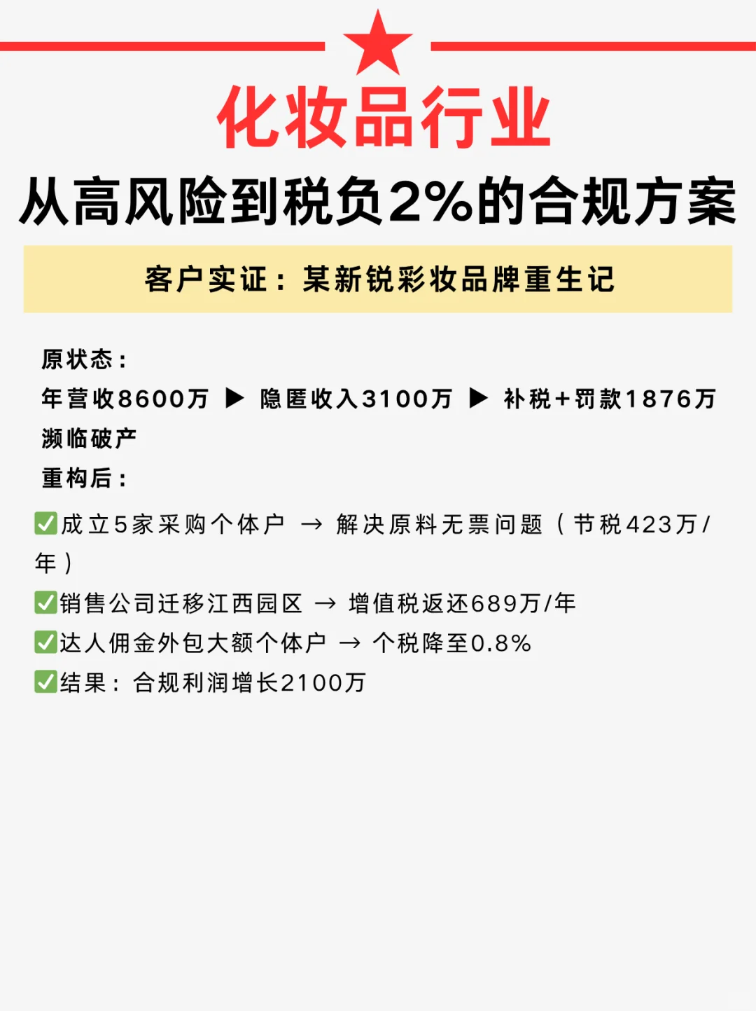 化妆品行业从高风险到税负2%的合规方案