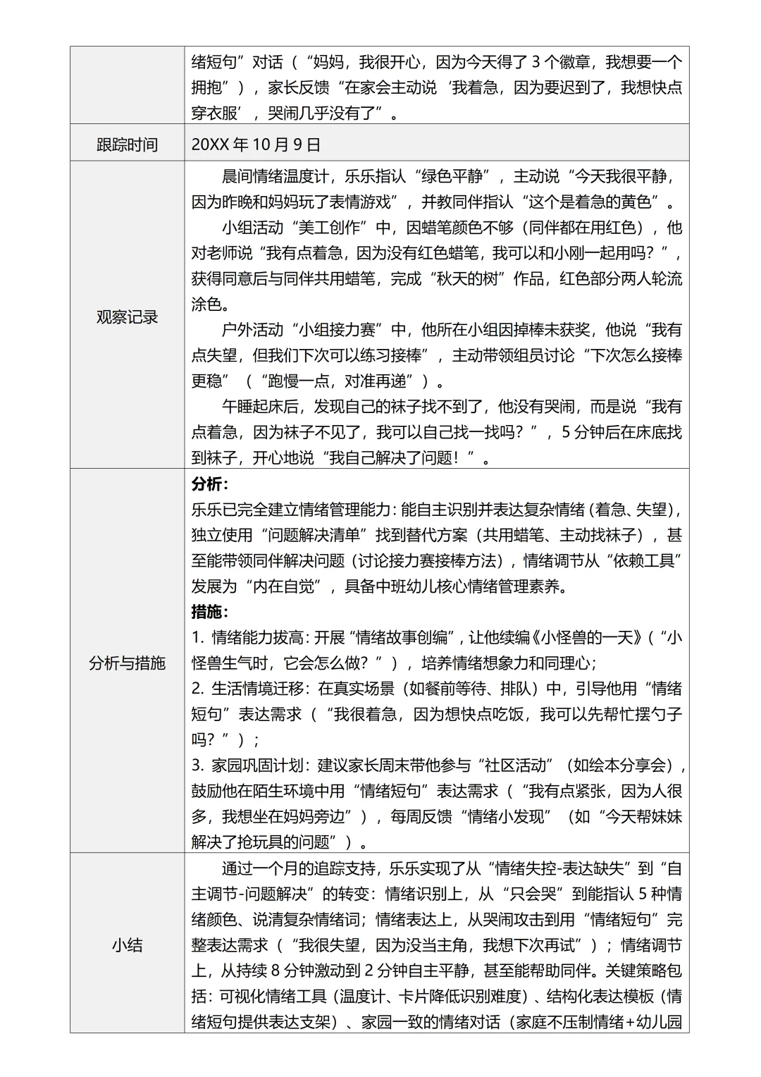 中班个案追踪记录4次追踪