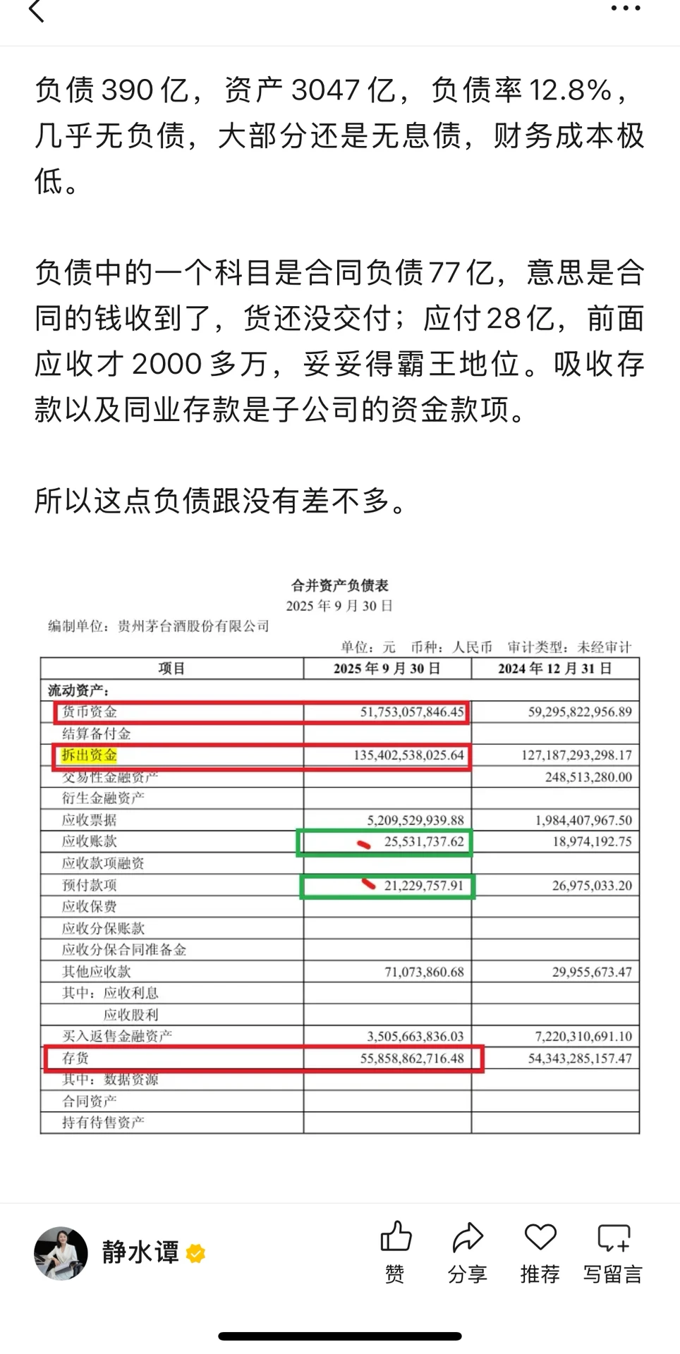 阅读茅台的财报，激动不已