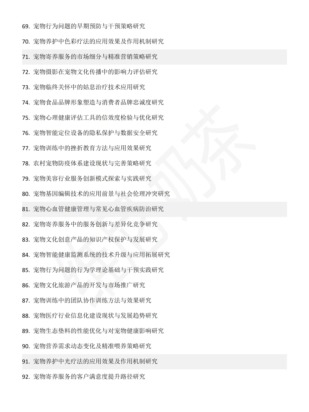 宠物养护与训导专业论文题目100个,直接抄